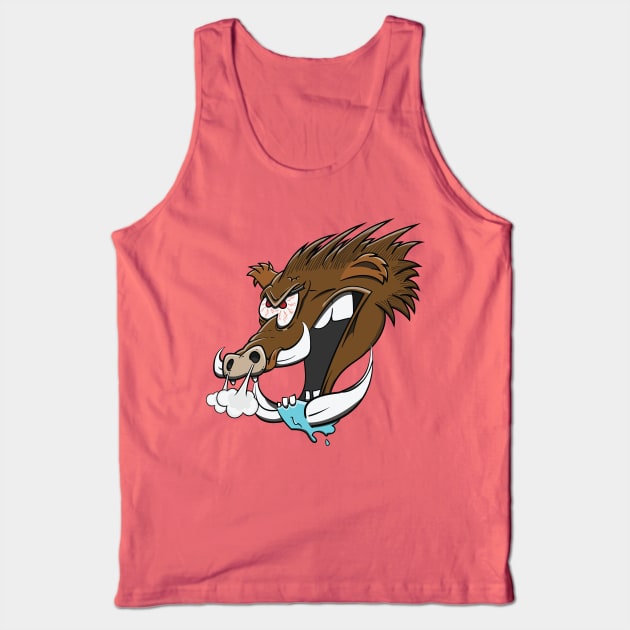 Angry Wild Hog Cartoon Boar Funny Animal Pig Head Tank Top by Dad n Son Designs